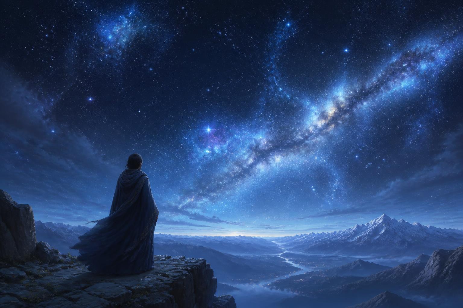 Solitary figure beneath a vast starry cosmos — the inner genius as guiding presence