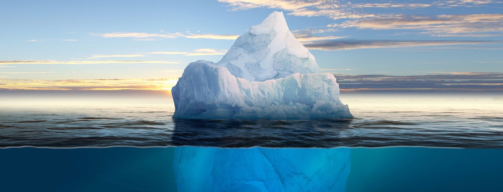 Iceberg above and below the waterline — the subconscious beneath conscious awareness